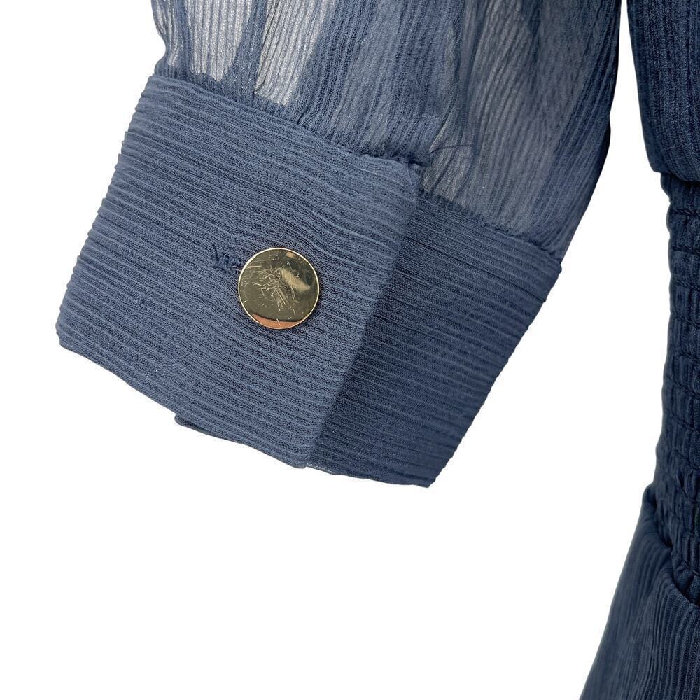 Marie Oliver Navy Blue Smocked Waist Dress With Tassels Long Sheer Sleeve Small - Picture 7 of 7